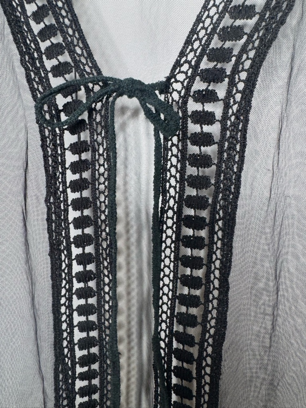 Asha Sheer floral Embroidered Kimono swim western fringe cover with tie accent - Picture 5 of 7